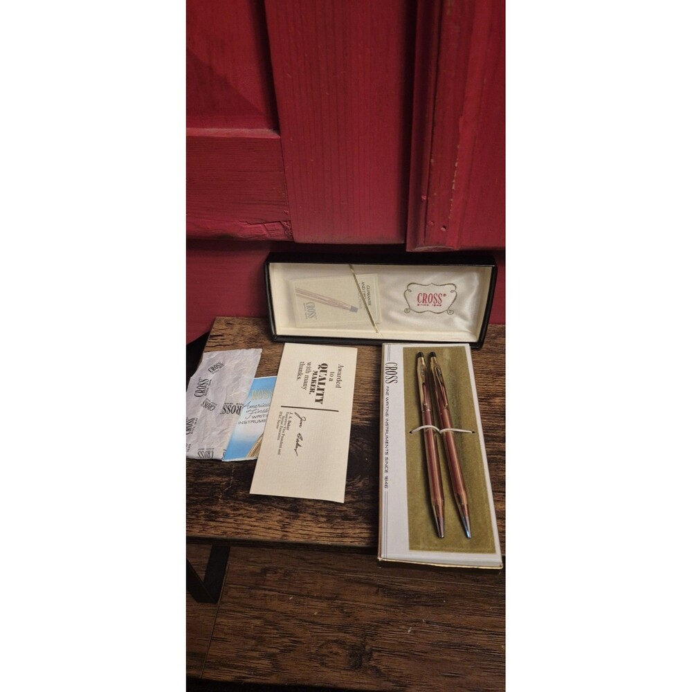 Vintage Cross 4501 10KT Gold Filled Pen Pencil Set Box & Papers Beautiful Condit